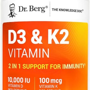 Dr. Berg Maximum Strength 7-in-1 Vitamin D3 K2 10,000 IU | Naturally Derived D3 | 4X Lab-Tested & Verified | High Absorption Formula | K2 D3 Vitamin Supplement - 120 Capsules