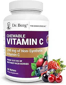 Dr. Berg Chewable Vitamin C Complex - Made with Organic, Non-GMO Berries - 60 Delicious Wafers